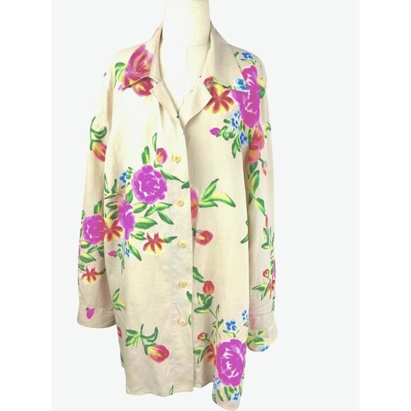 GO SILK Women long shirt  52ch 32 Long size 2X Silk  Linen - Picture 2 of 6